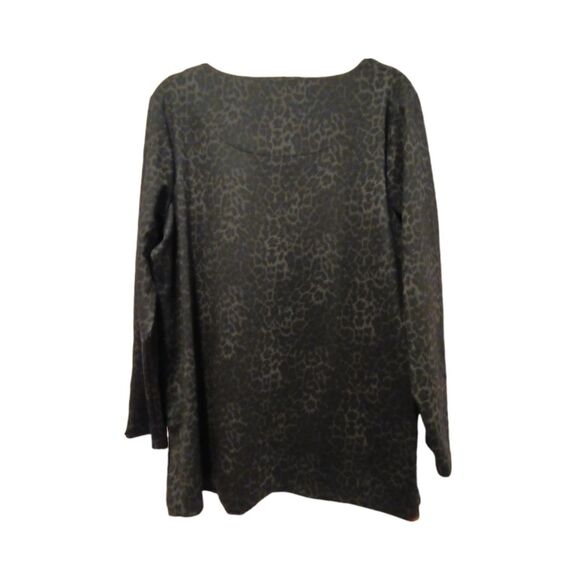 Chicos Black Gray Leopard Print Ponte Long Sleeve Tunic Size 3 - Picture 2 of 5